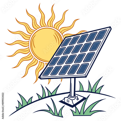 Solar panel harnessing sunlight energy on a bright sunny day in a green field