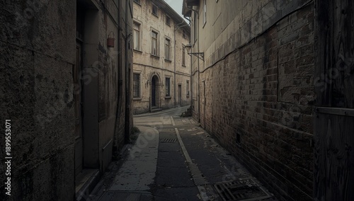 Narrow Street With Old Buildings in a Quiet Area During the Evening Light