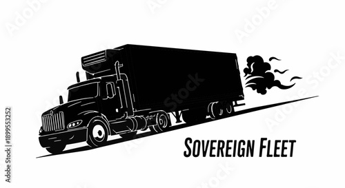 Powerful semi-truck driving uphill with exhaust fumes trailing behind