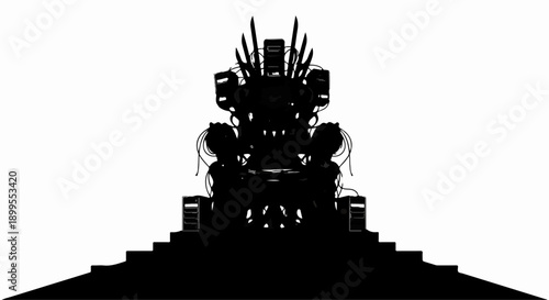 Imposing throne silhouette on a grand staircase, symbolizing power and authority