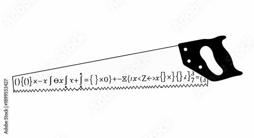 Conceptual illustration of a handsaw with mathematical equations on its blade, representing problem solving and logic.