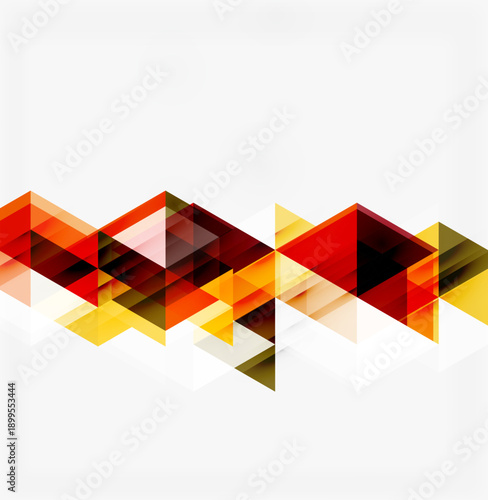 Abstract geometric design. Overlapping triangles create dynamic pattern. Warm colors dominate, with subtle gradients. Modern, clean aesthetic.