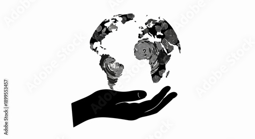 Hand cradling a textured globe, symbolizing global care and protection.