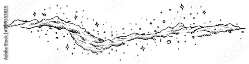 Hand drawn sketch of a magical flowing wave with stars and sparkles