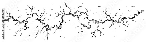 Top view of winding river or lightning bolt sketch