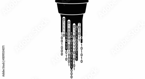Abstract representation of digital data flowing like liquid from a funnel.