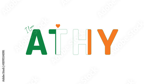 I love Athy, Typographic design of I love Athy on a white background, Flag typography of Athy with heart, Vector design of Athy City of Ireland, I love Ireland, Flag of Ireland