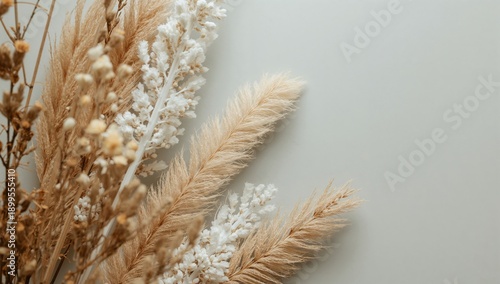 Natural Dried Flowers Placed on Light Background for Home Decor