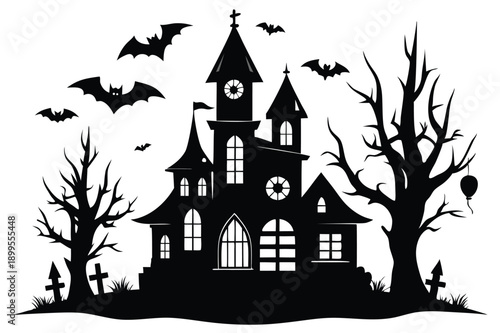 Wallpaper Mural halloween house silhouette line art vector illustration Torontodigital.ca