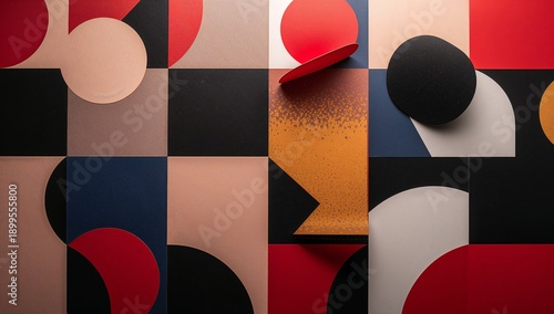 Colorful Geometric Shapes Arranged in a Creative Pattern on a Surface