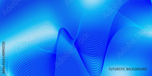 Futuristic abstract wave design, deep blue gradient background, luminous cyan line waves.
