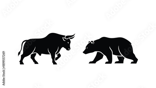 bull and bear animal illustration symbolizing finance investment and market trends silhouette