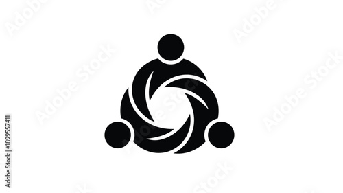 abstract icon of three figures linked in a circular shape silhouette