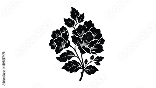 a detailed black floral pattern illustration beautifully rendered as a silhouette