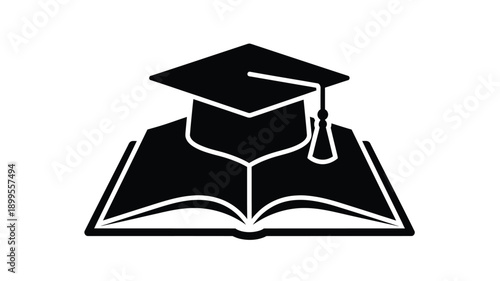 graduation cap and open book icon representing education knowledge and achievement silhouette