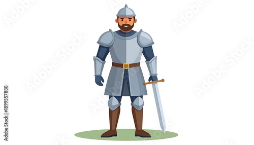 A cartoon illustration of a medieval knight in armor with a sword
