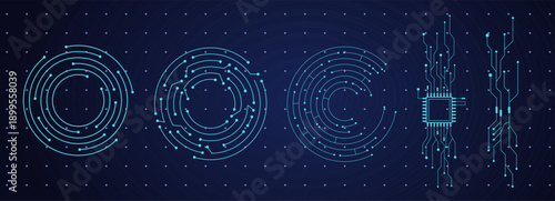Technology circuit set board texture, circle line dots connection. Electronic motherboard, data, electrical board, cpu. Innovative Electronic Network. Technology background, design elements