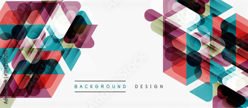Abstract geometric shapes overlap, creating vibrant colorful background. Modern design elements suggest innovation, technology.