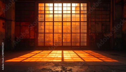Window with grid illuminates a weathered interior in warm light