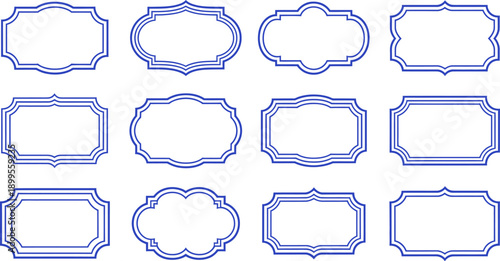 Twelve Elegant Blue Decorative Frames and Borders, Perfect for Vintage Labels and Design Projects