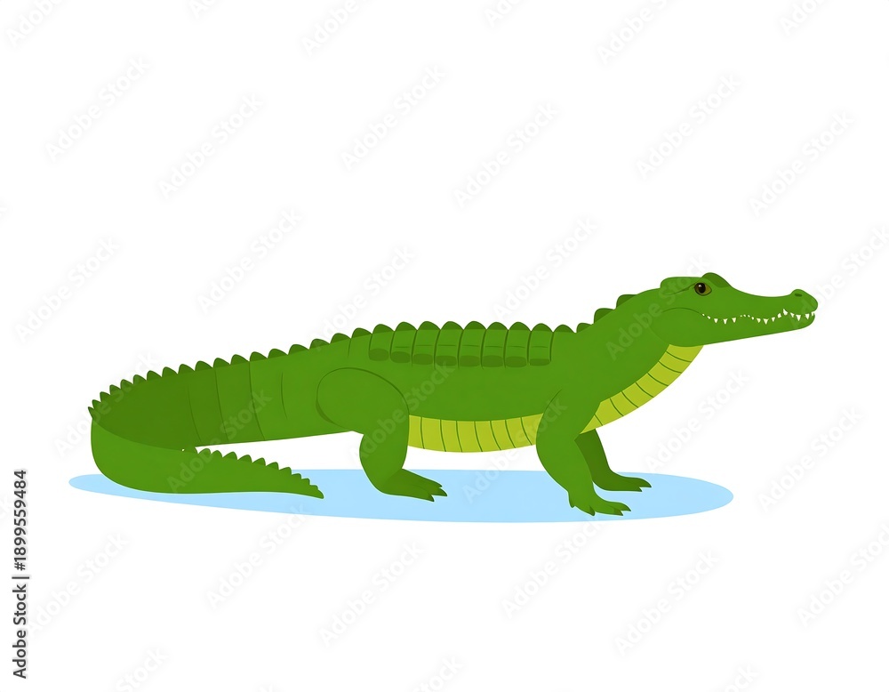 Fototapeta premium A cartoonish green alligator in water