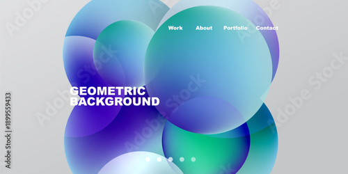 Abstract geometric shapes, vibrant colors, modern design. Website header with navigation options present. Clean, minimalist aesthetic.