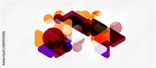 Abstract composition featuring overlapping geometric shapes. Warm colors dominate, creating dynamic visual texture. Modern design elements present.