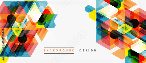 Abstract geometric shapes overlap, creating vibrant colorful background. Modern design elements suggest innovation, energy.
