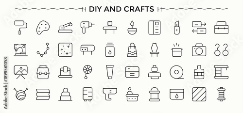 Diy Crafts icon. Handcraft vector icon set. UI icons set in a thin style. Contain linear sign hand-made, do it yourself, homemade, handcraft, creative and more. Art and illustration.