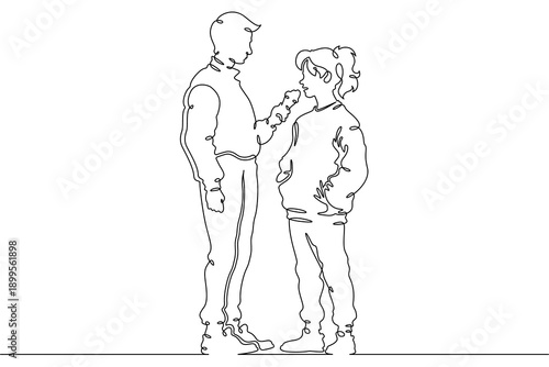 Wallpaper Mural Continuous single line drawing family eats on the street. People eat fast food. Weekend.Parents.Offspring.Linear.One continuous line isolated minimalist illustration. Not AI. Torontodigital.ca