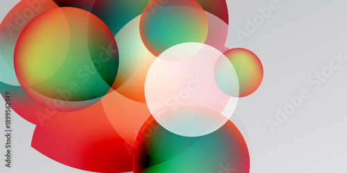 Abstract colorful circles overlap, creating vibrant gradients. Background is dark gray, offering strong contrast. Modern design element.