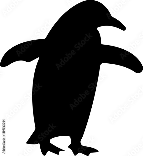 Penguin Flat Style Vector Black Icon, Antarctic Bird Silhouette Symbol and Wildlife Outline Graphic Group Featuring Penguin, Seabird and Flightless Bird