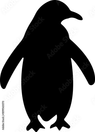 Penguin Flat Style Vector Black Icon, Antarctic Bird Silhouette Symbol and Wildlife Outline Graphic Group Featuring Penguin, Seabird and Flightless Bird