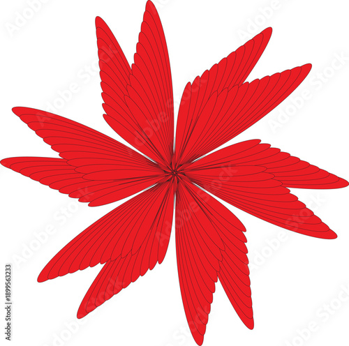 Red Floral Ornament: A symmetrical, stylized illustration of a vibrant red floral design, showcasing delicate petals radiating outwards from a central point. It embodies artistry and elegance.
