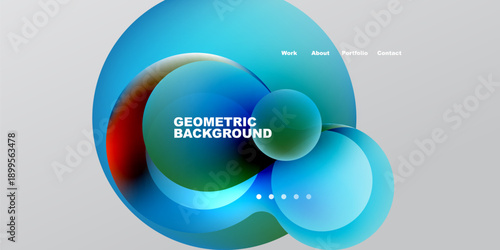 Abstract geometric design. Fluid shapes blend, creating vibrant color gradients. Text displays portfolio information. Minimalist aesthetic.