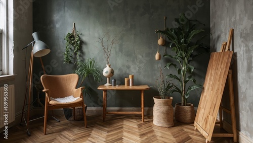 Cozy Indoor Space With Plants, Furniture, and Decorative Items in a Modern De...