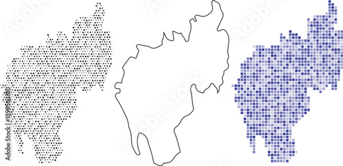 Map of asia and africa made of tiny blue and black squares