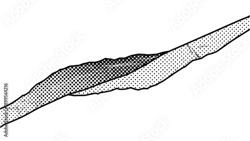 Detailed illustration of a landscape with a terrain featuring various landforms and shading techniques from a side viewpoint