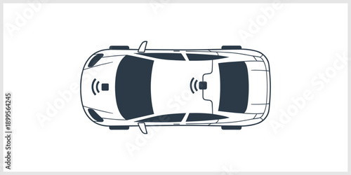 Top View Car with Wireless Signal Icons - Smart Technology Concept.