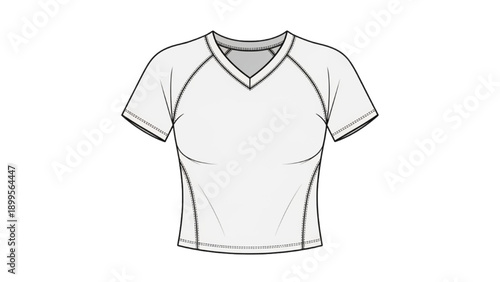 A simple line drawing of a V-neck t-shirt on a blank background from a front view