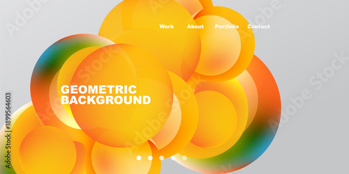 Abstract fluid shapes, vibrant orange hues dominate design. Minimalist text elements present website navigation options. Modern, clean aesthetic.