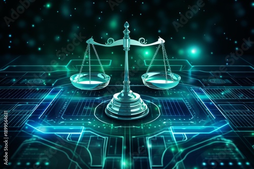 Wallpaper Mural Scales of justice representing legal balance in a futuristic digital environment Torontodigital.ca