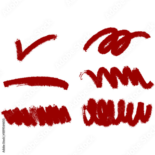 6 set Hand drawn red paint brush stroke illustration isolated background transparent 