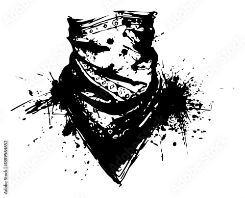 Black bandit silhouette wearing bandana mask with ink splatter effects