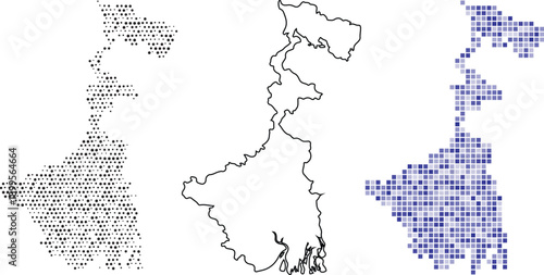A creative pixel art map of a region in a blue color scheme on a with black outlines