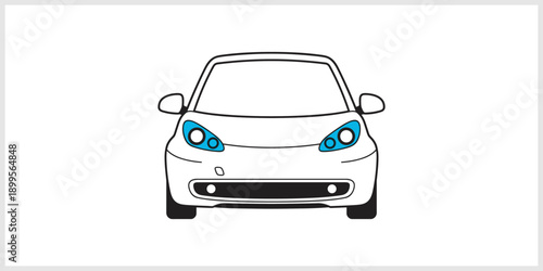 Front View White Car Headlights Blue Detail Simple Vector.
