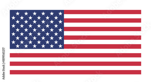 American flag waving proudly with red, white, and blue colors depicted in a vector illustration, symbolizing freedom and patriotism, viewed from the front.