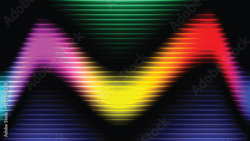 Digital light wave pattern with ribbed glass effect. Neon fractal glass background for modern design.