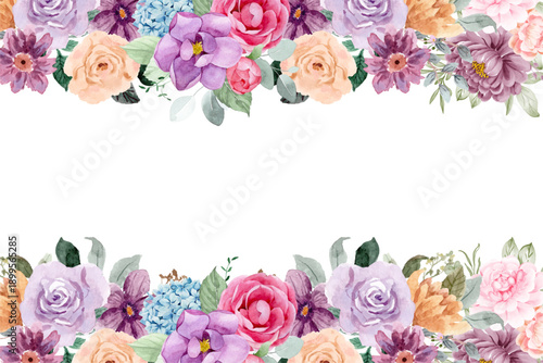 Flower watercolor frame for wedding, birthday, card, background, invitation, wallpaper, sticker, decoration etc.
