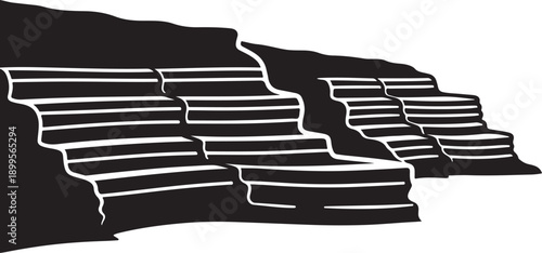 Black and white illustration of broken stair steps design